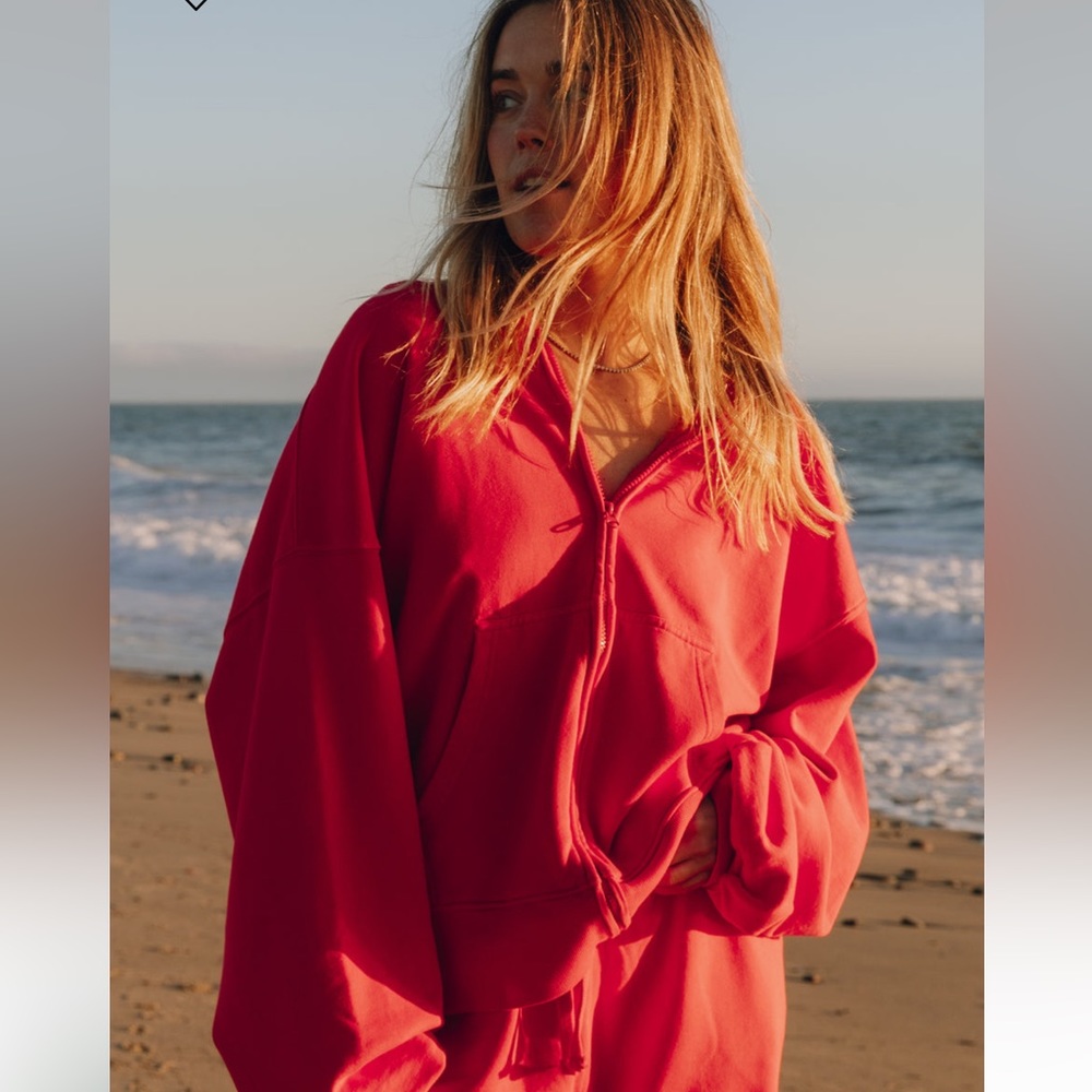 Daily Drills Red Oversized Zip Hoodie